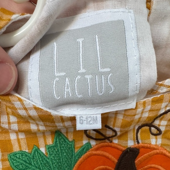 LIL CACTUS Plaid Pumpkin Kids Onesie with Orange Bows - Picture 5 of 6